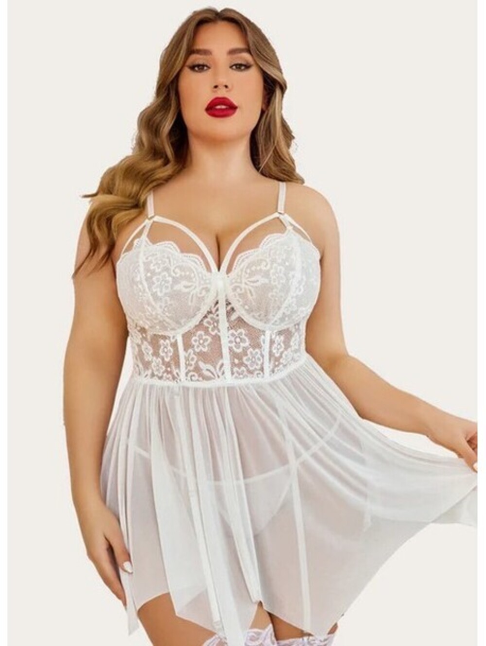 AvidLove White Babydoll Lace Mesh Sexy Lingerie Womens Plus Size 20W